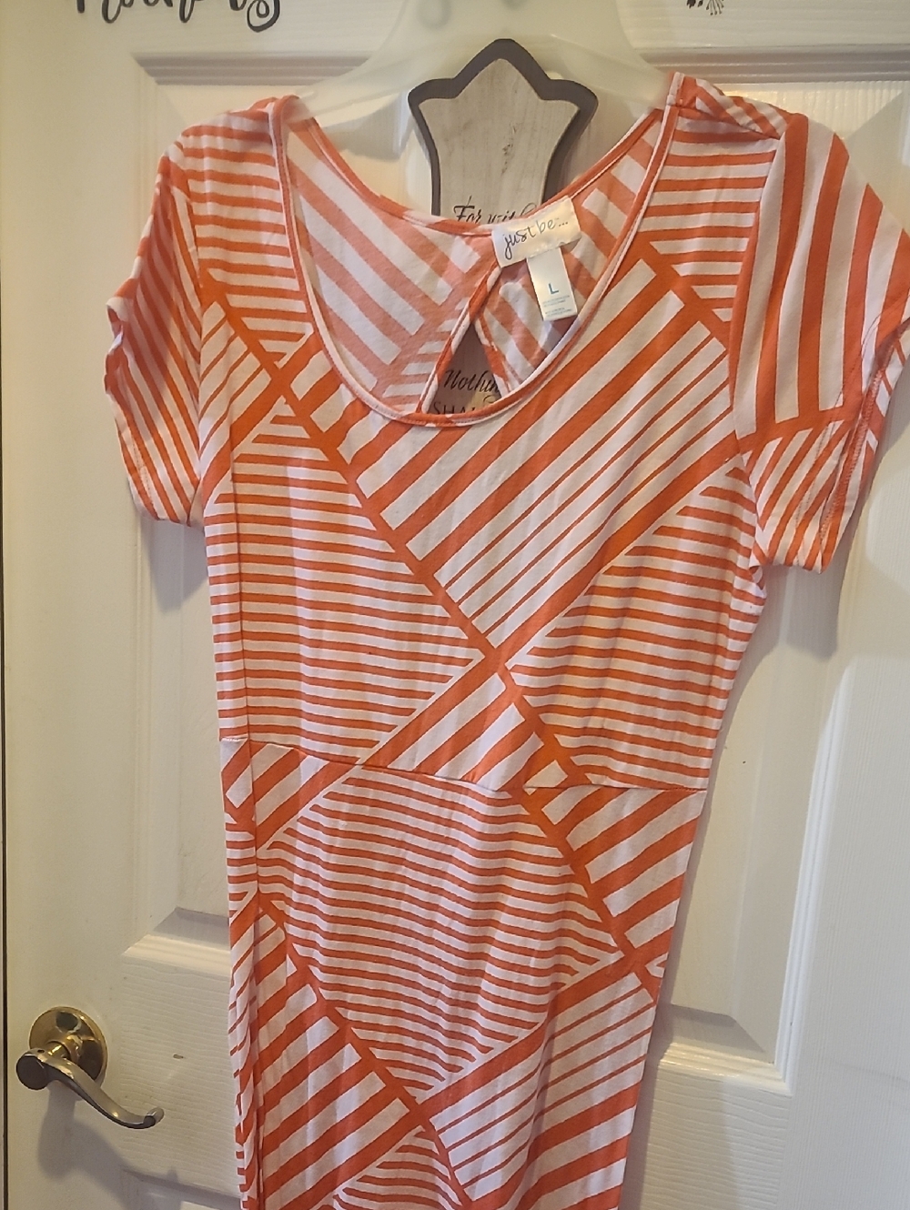 just be Coral & White Geometric Stripe Maxi Dress